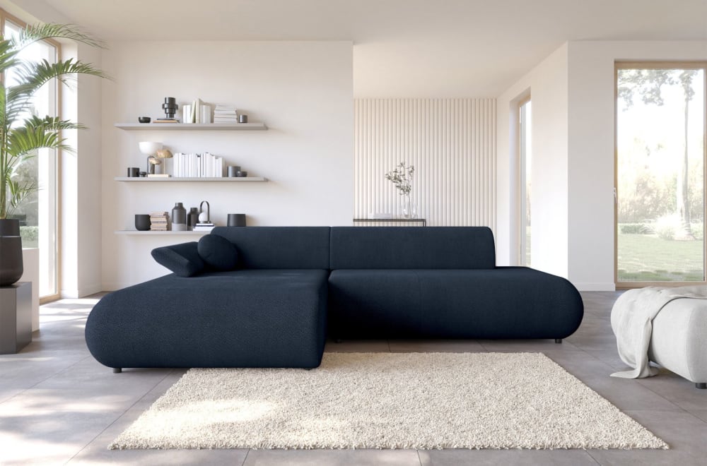 Canapé d'angle convertible, Chenille, angle à gauche, Bleu marine
