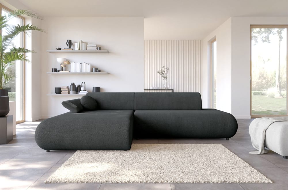 Canapé d'angle convertible, Chenille, angle à gauche, Graphite