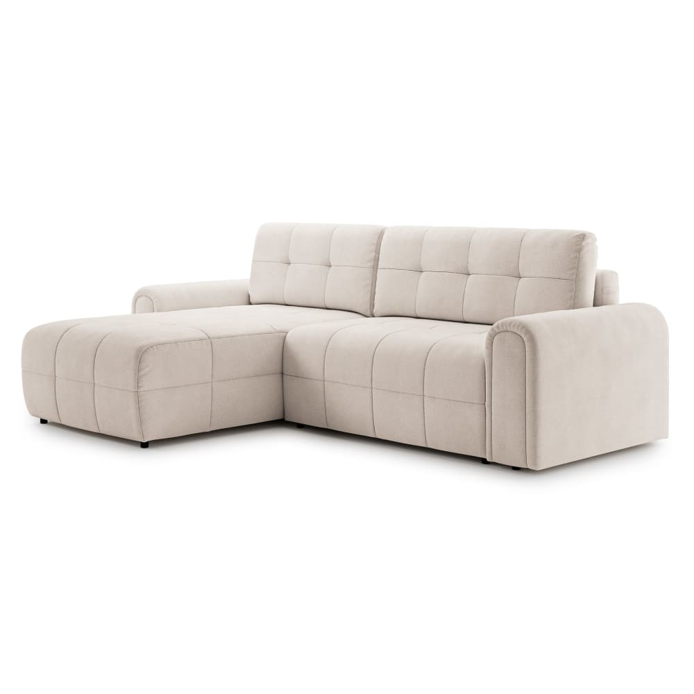 Canapé d’angle convertible avec coffre, en chenille crème, gauche