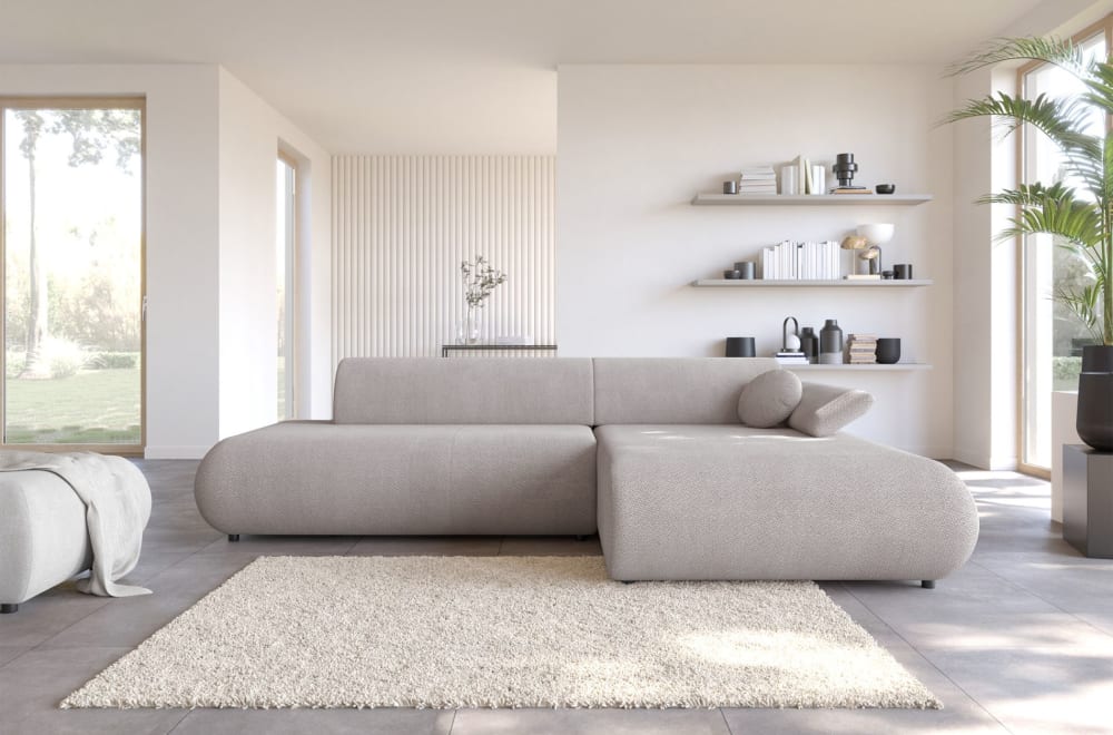 Canapé d'angle convertible, Chenille, angle à droite, Gris clair