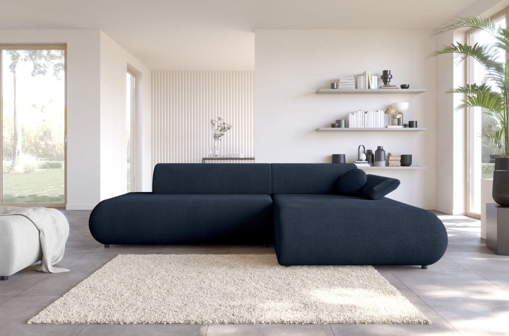 Canapé d'angle convertible, Chenille, angle à droite, Bleu marine