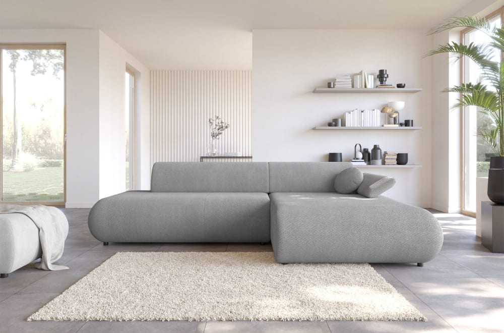 Canapé d'angle convertible, Chenille, angle à droite, Gris