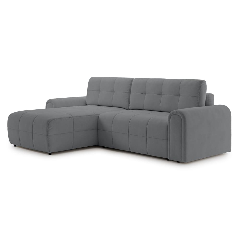 Canapé d’angle convertible avec coffre, en chenille gris, gauche
