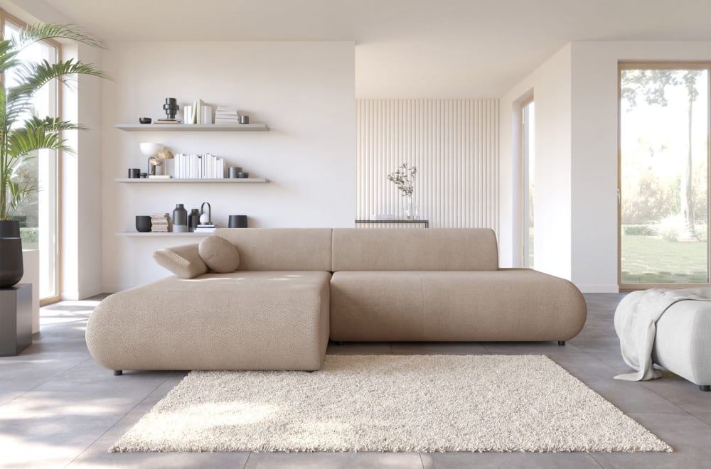 Canapé d'angle convertible, Chenille, angle à gauche, Beige