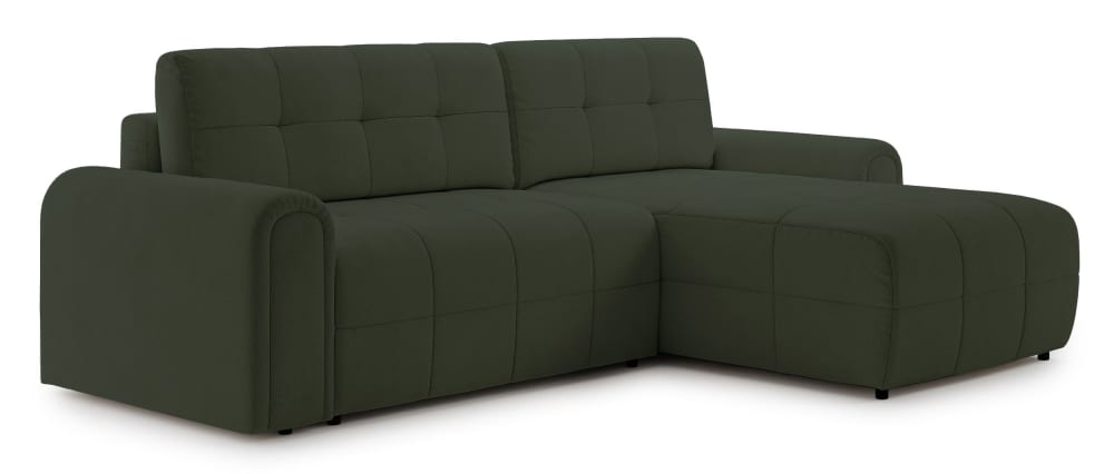 Canapé d’angle convertible avec coffre, en chenille vert olive, droit
