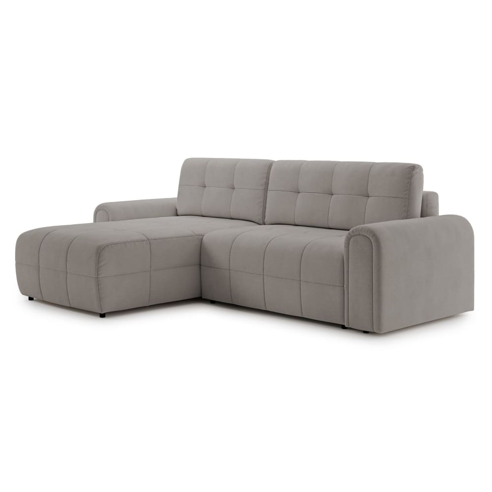 Canapé d’angle convertible avec coffre, en chenille grège, gauche