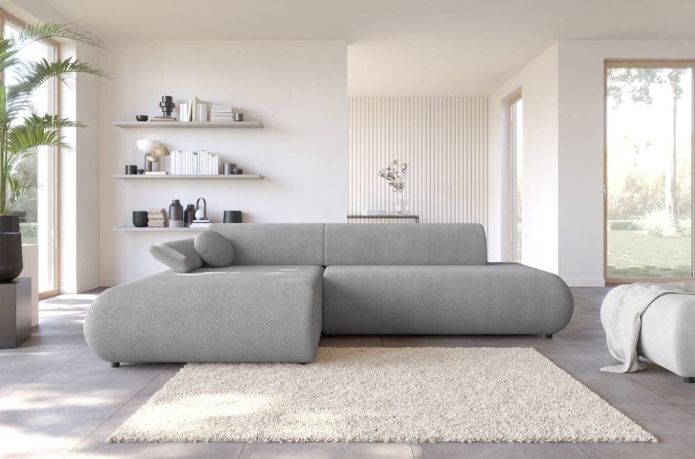 Canapé d'angle convertible, Chenille, angle à gauche, Gris