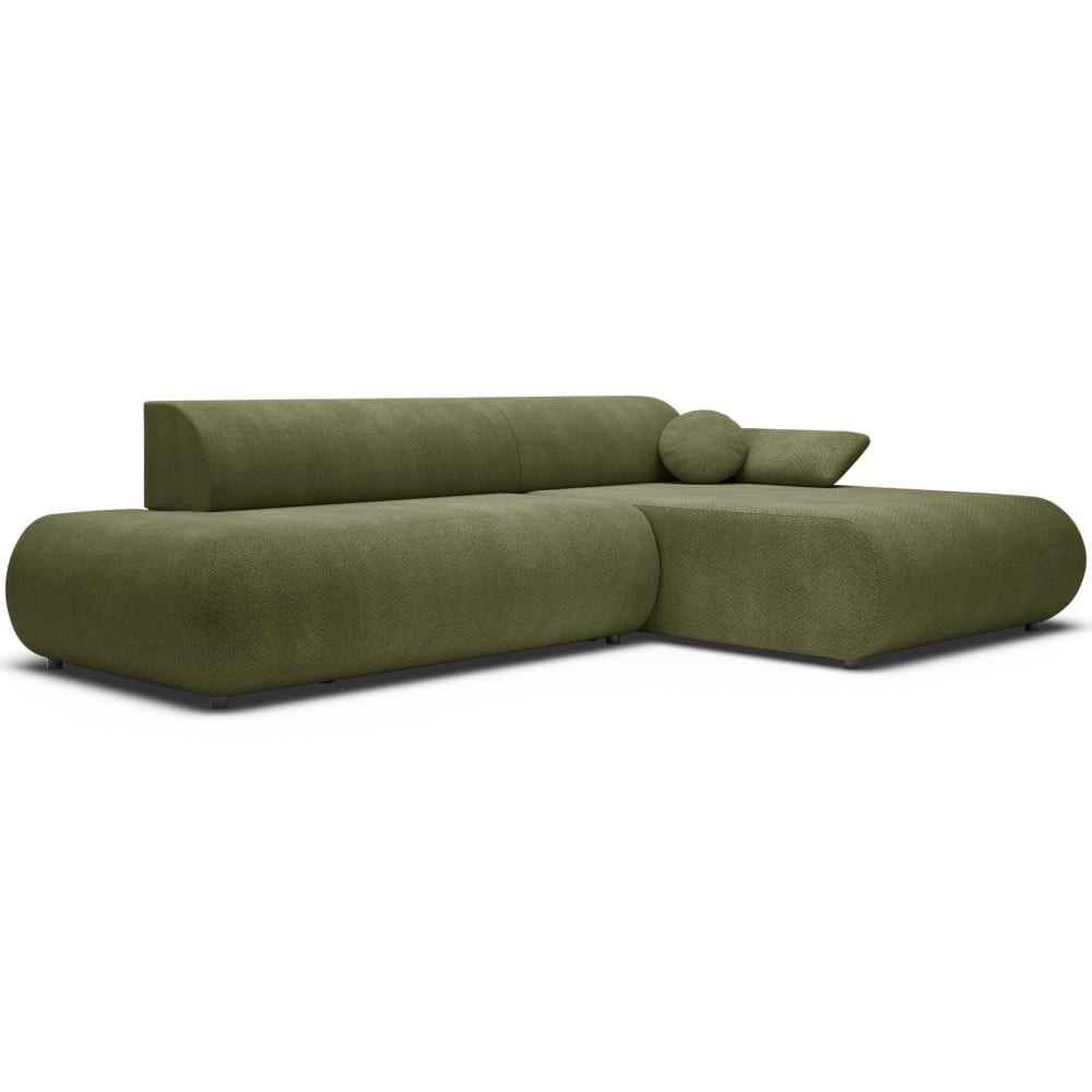 Canapé d'angle convertible, Chenille, angle à droite, Vert olive