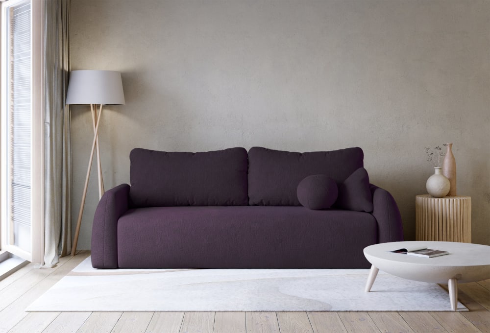 Canapé 3 places convertible en tissu chenille pourpre