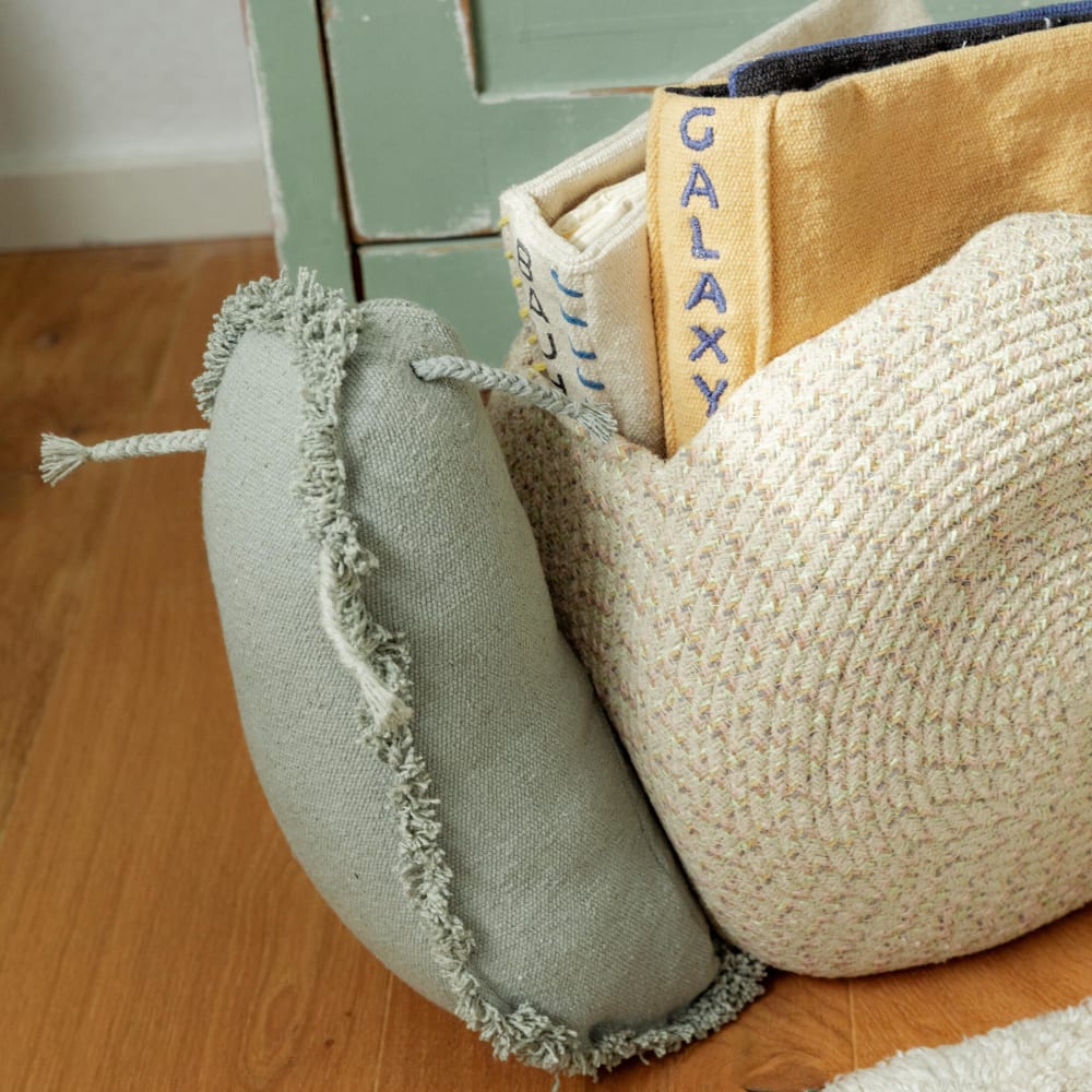 Panier enfant escargot en coton bleu vintage