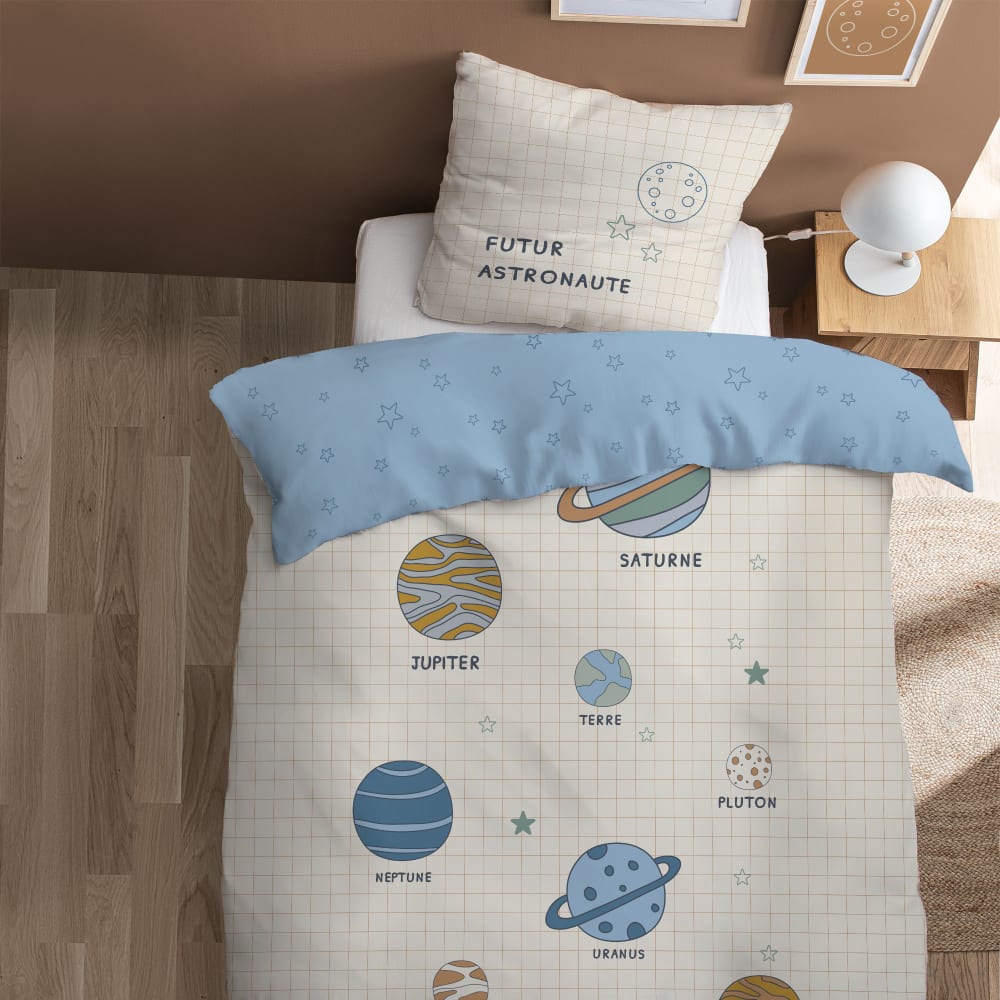 Parure de lit imprimée en coton beige 140x200+63x63cm Parure de lit imprimée en coton beige 140x200+63x63cm