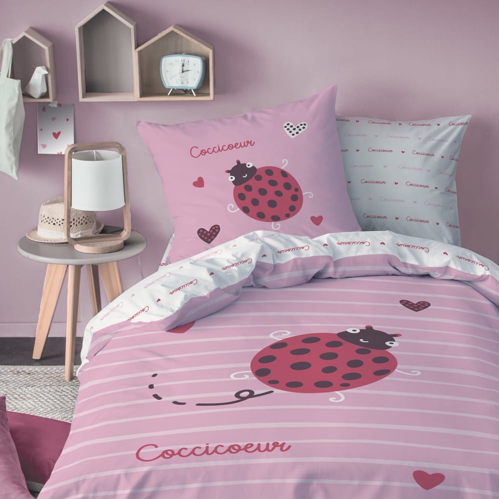 Parure de lit imprimée en coton rose 140x200+63x63cm Parure de lit imprimée en coton rose 140x200+63x63cm