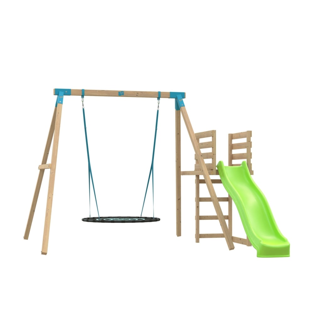 TP Toys Schaukelstation mit Nestschaukel und Rutsche Holz H243cm Braun Braun Holz