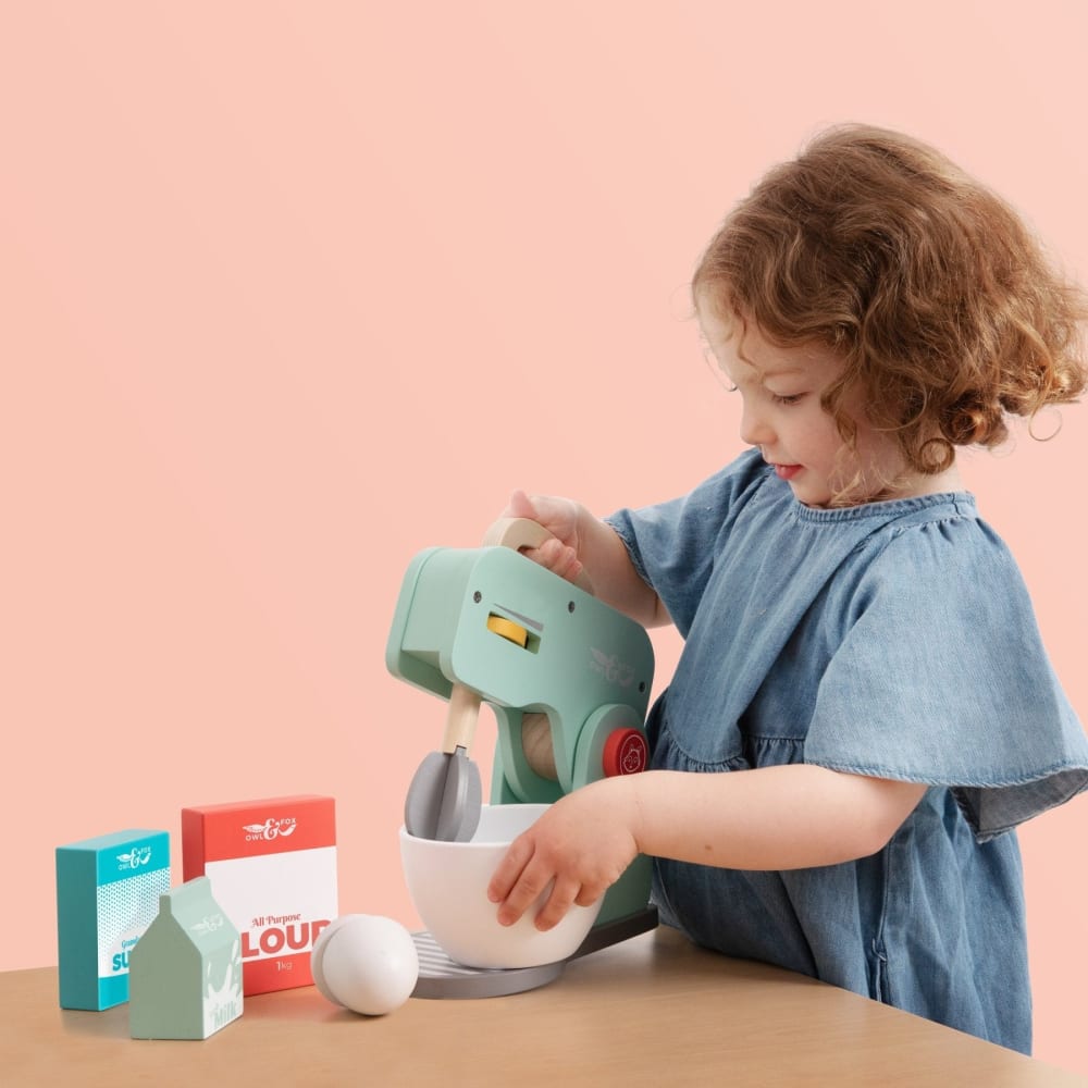 Spielzeug-Küchenmaschine mit Mixer Holz FSC® Blau - Maisons Du