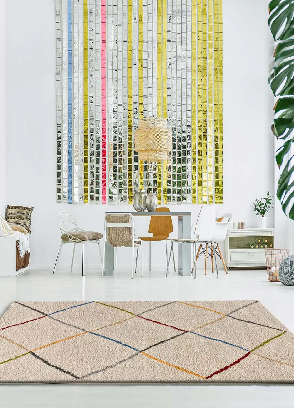 Tapis shaggy ethnique blanc/multicolore 190x280 cm