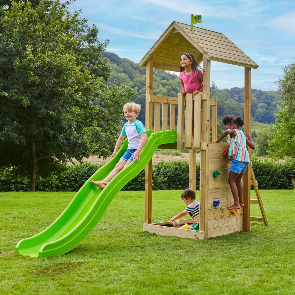 Tour de jeux toboggan en bois marron H270cm