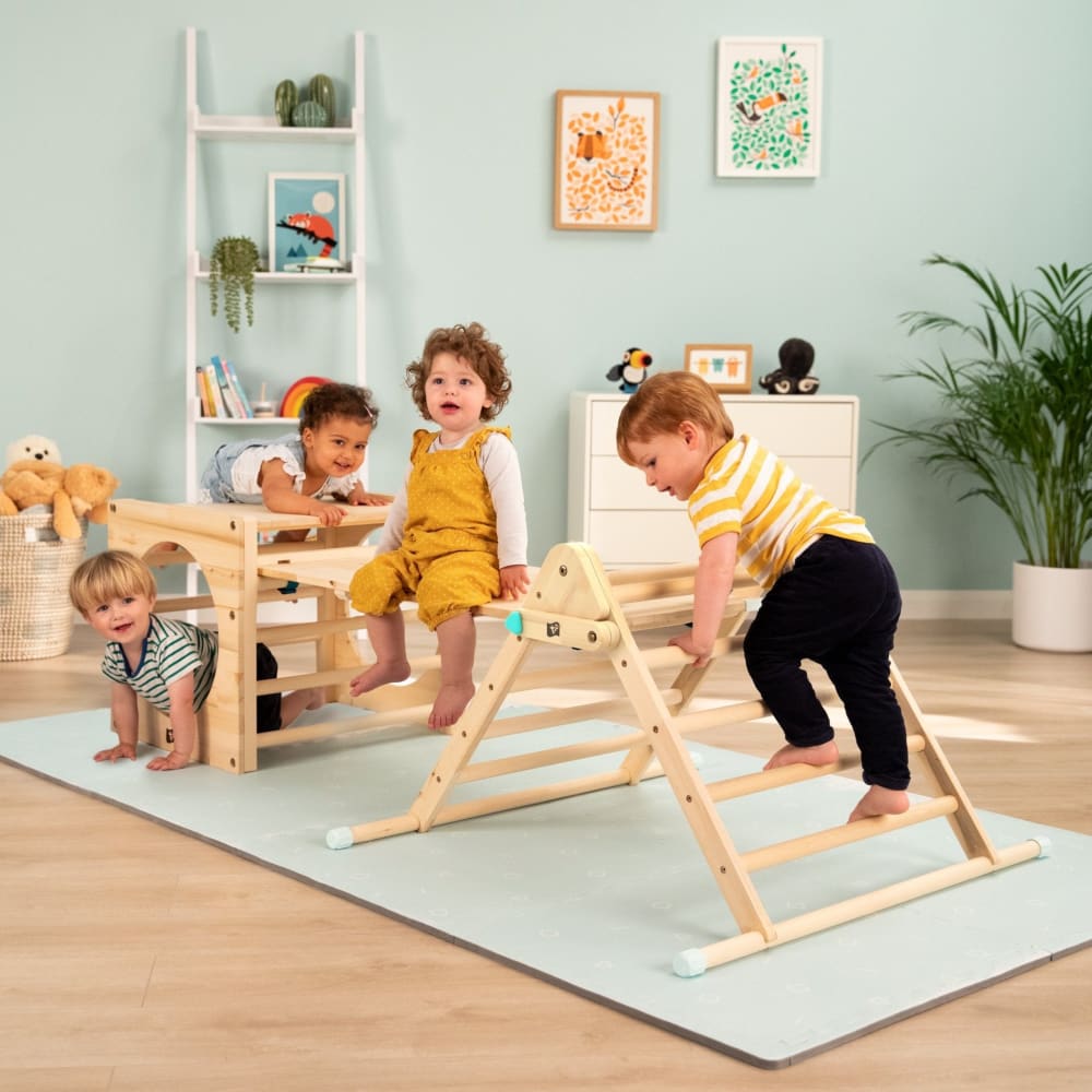 Kletterwürfel mit Kletterdreieck und Rutsche Holz FSC® Braun -