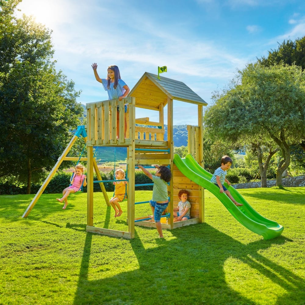 Spielanlage mit Doppelplattform Holz FSC® Braun - Maisons Du