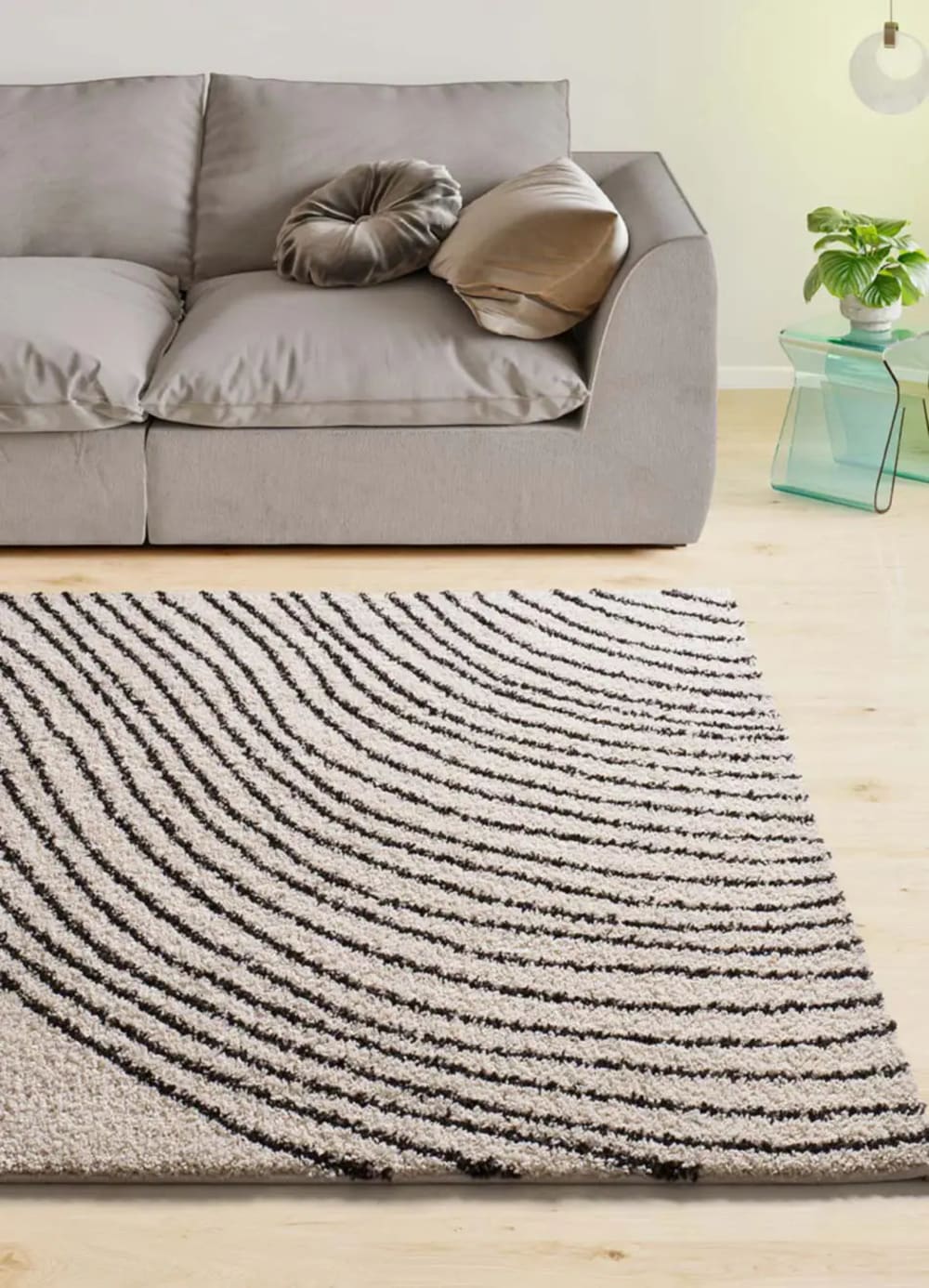 Tapis shaggy abstrait blanc/noir 160x230 cm — vue 3
