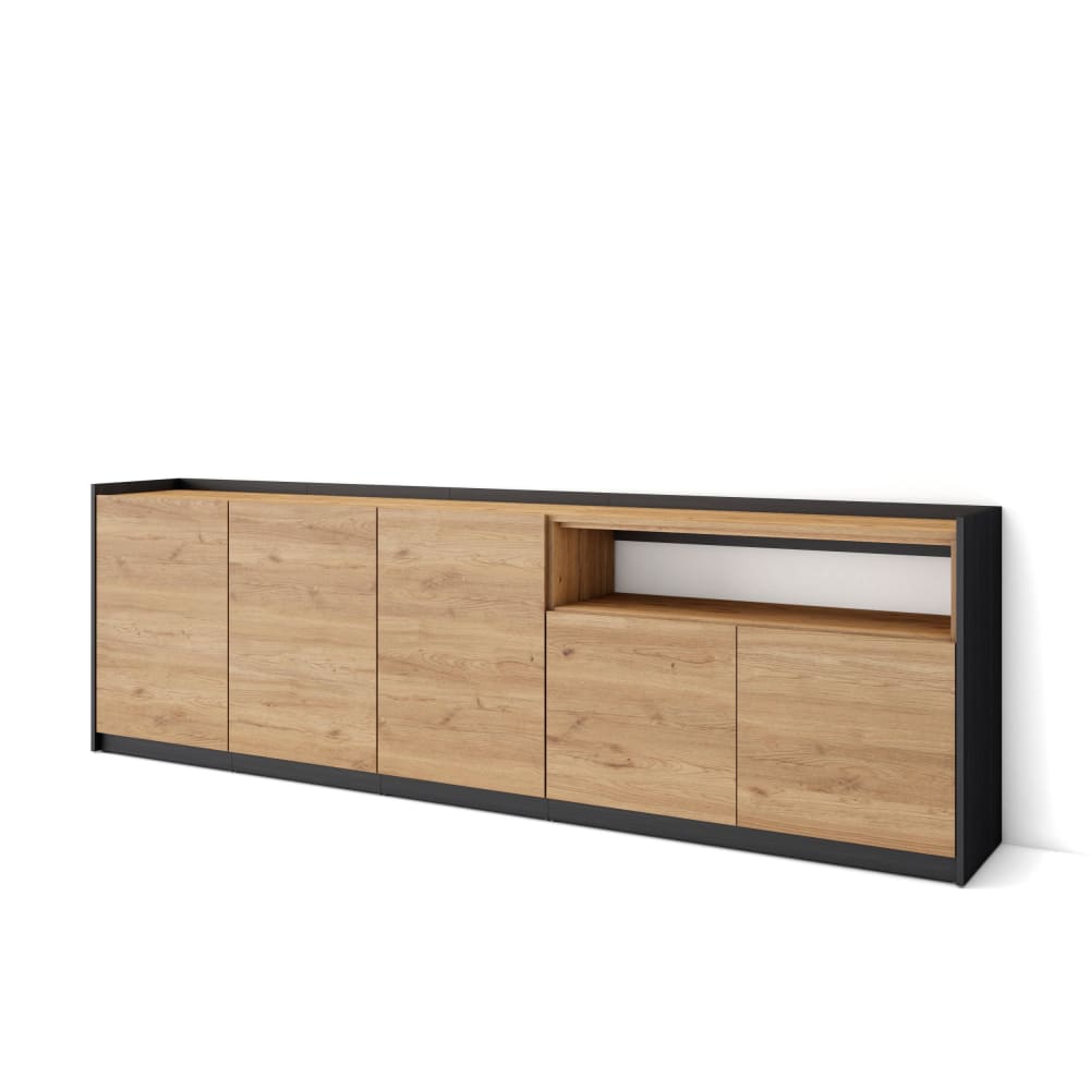 Buffet effet bois de chêne et noir 263x37x80cm