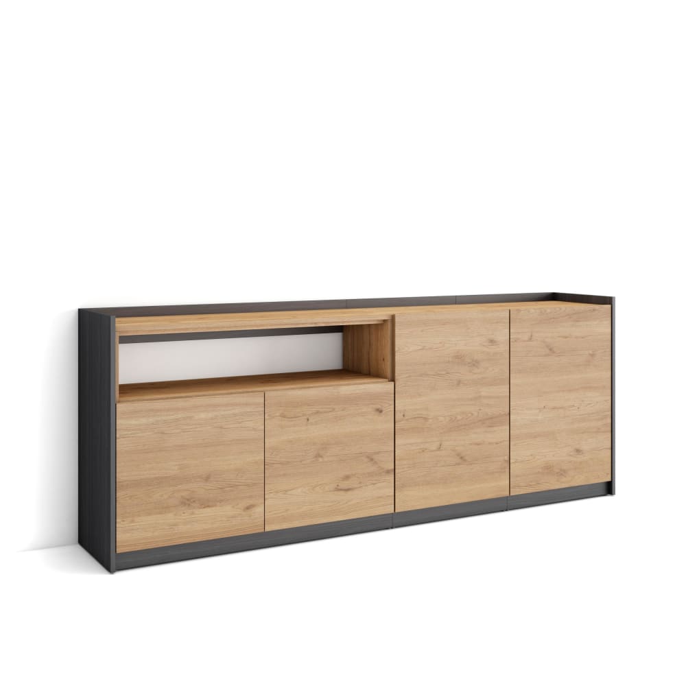 Buffet effet bois de chêne et noir 210x37x80cm
