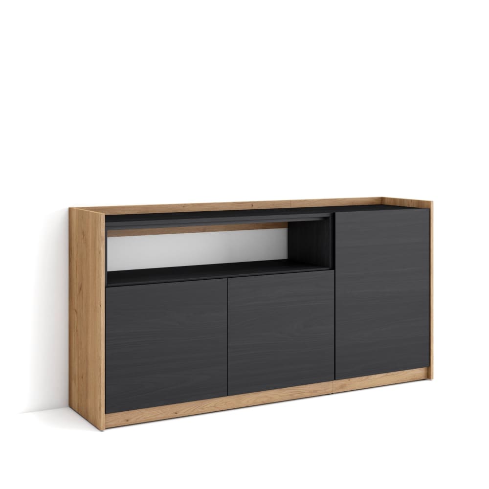 Buffet effet bois noir et chêne 157x37x80cm
