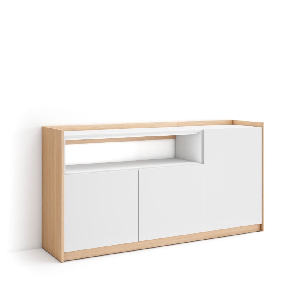 Buffet effet bois blanc et chêne 157x37x80cm