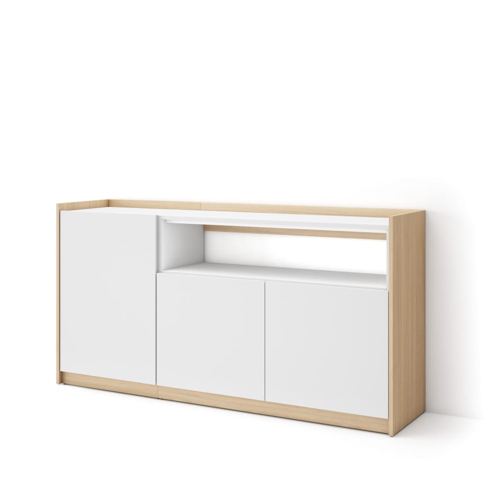 Buffet effet bois blanc et chêne 156x37x80cm