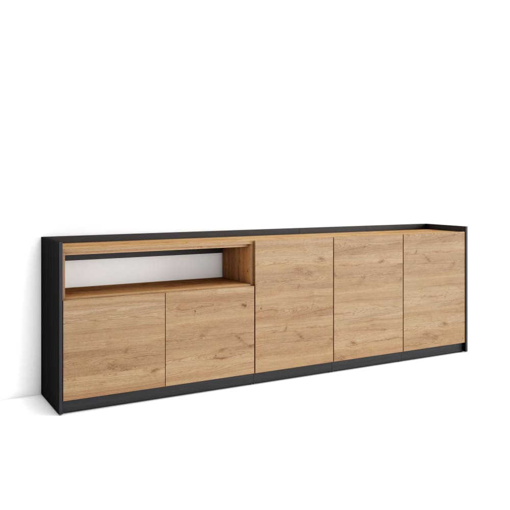 Buffet effet bois de chêne et noir 263x37x80cm