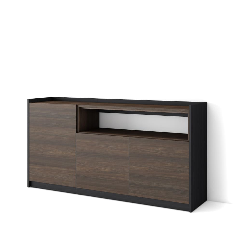 Buffet effet bois de chêne foncé et noir 157x37x80cm