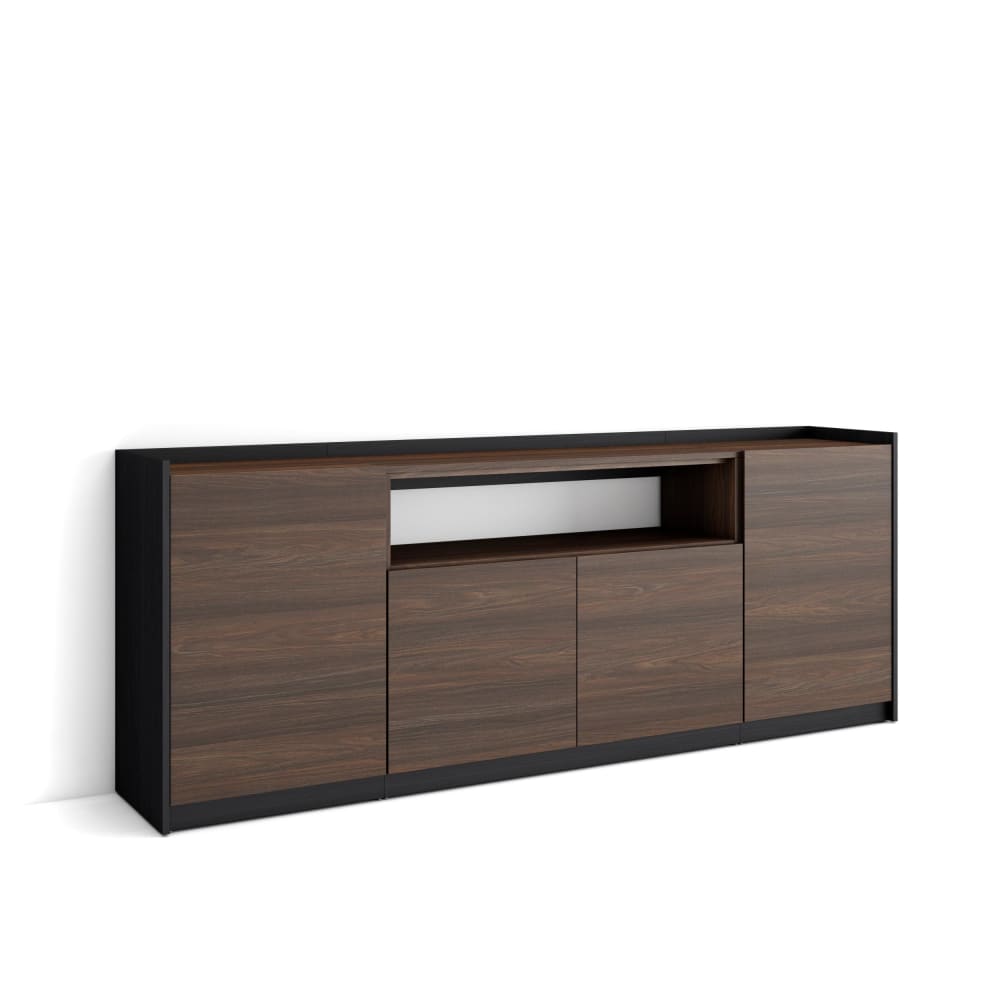 Buffet effet bois de chêne foncé et noir 210x37x80cm