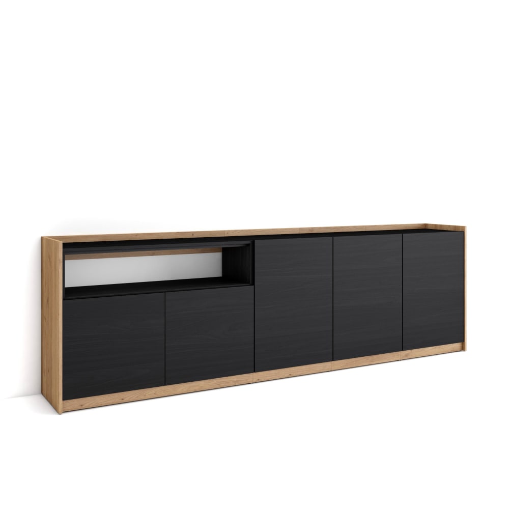 Buffet effet bois noir et chêne 263x37x80cm