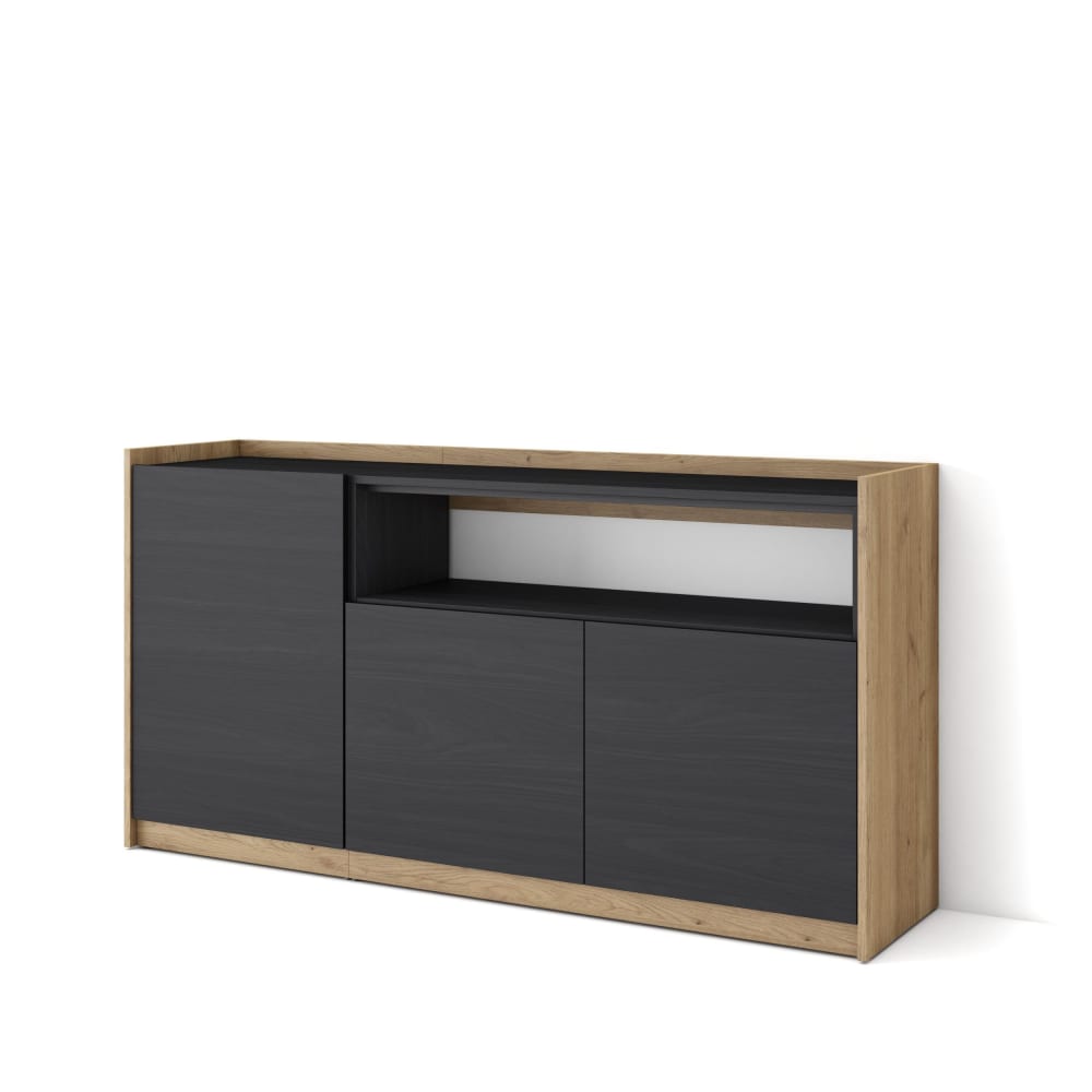 Buffet effet bois noir et chêne 157x37x80cm