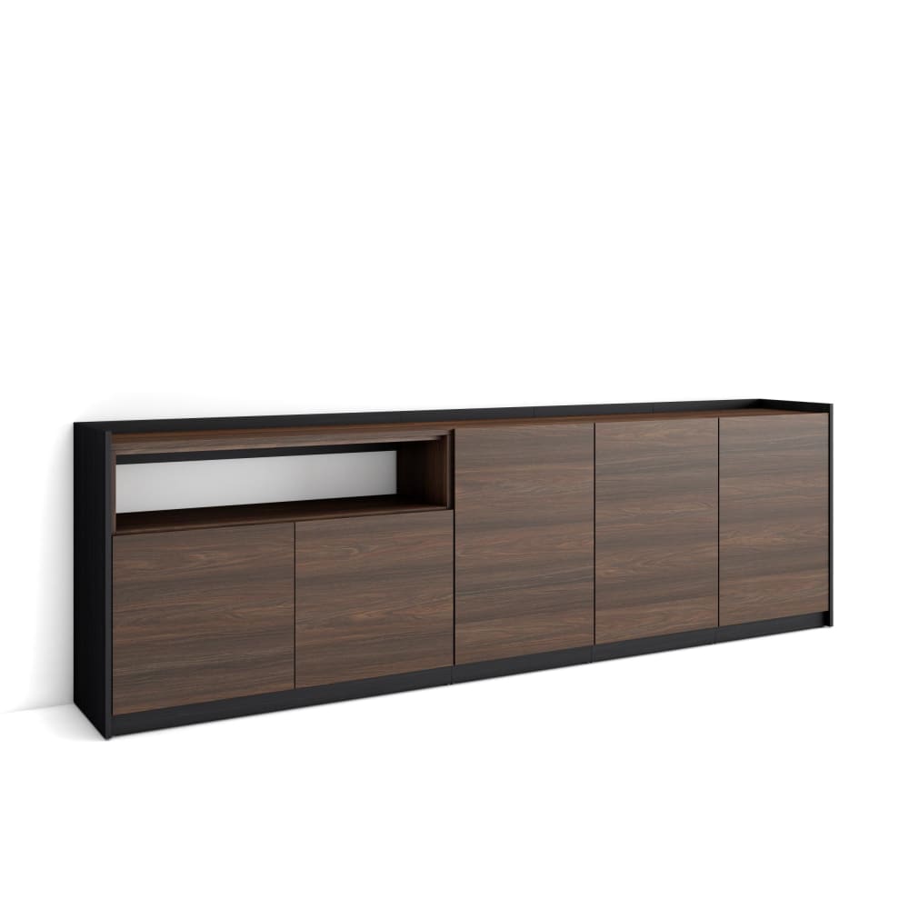 Buffet effet bois de chêne foncé et noir 263x37x80cm