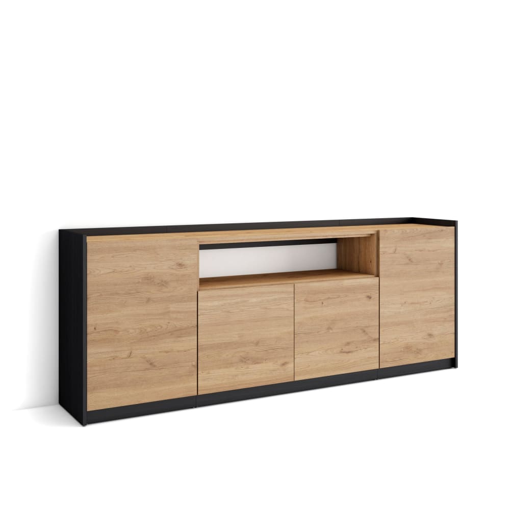 Buffet effet bois de chêne et noir 210x37x80cm