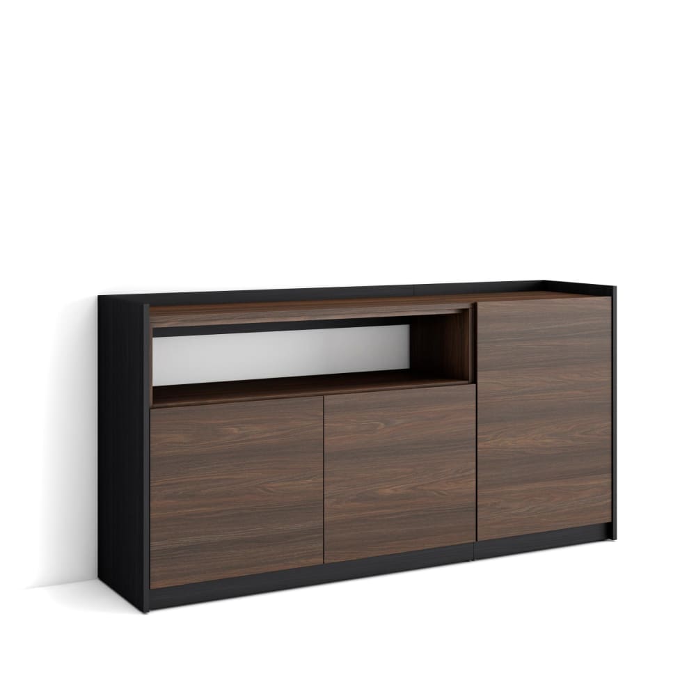 Buffet effet bois de chêne foncé et noir 157x37x80cm