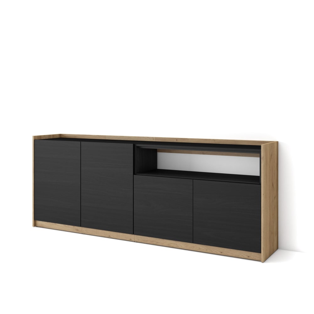 Buffet effet bois noir et chêne 210x37x80cm