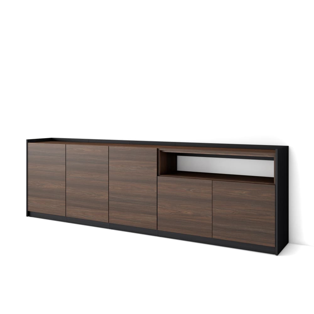 Buffet effet bois de chêne foncé et noir 263x37x80cm