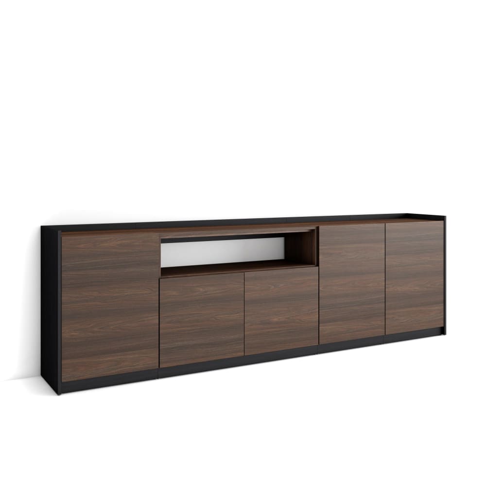 Buffet effet bois de chêne foncé et noir 263x37x80cm