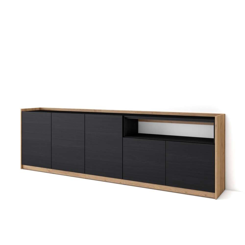 Buffet effet bois noir et chêne 263x37x80cm