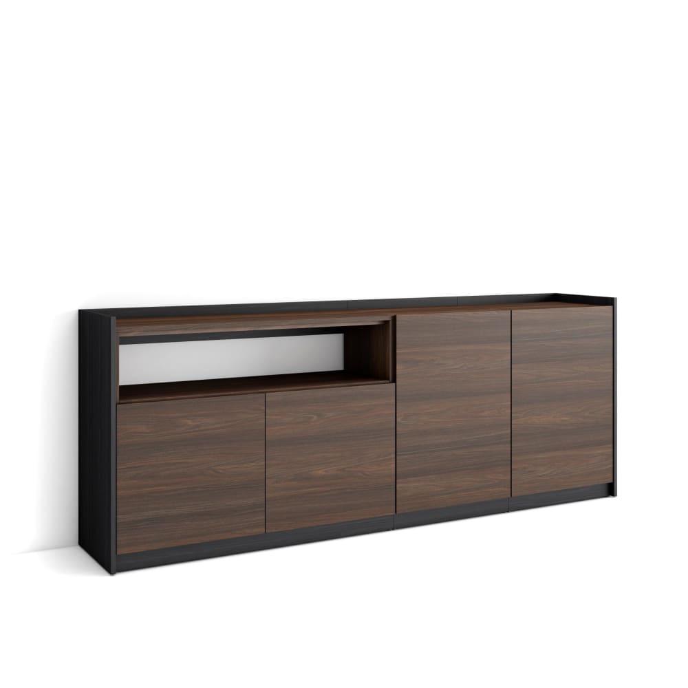 Buffet effet bois de chêne foncé et noir 210x37x80cm