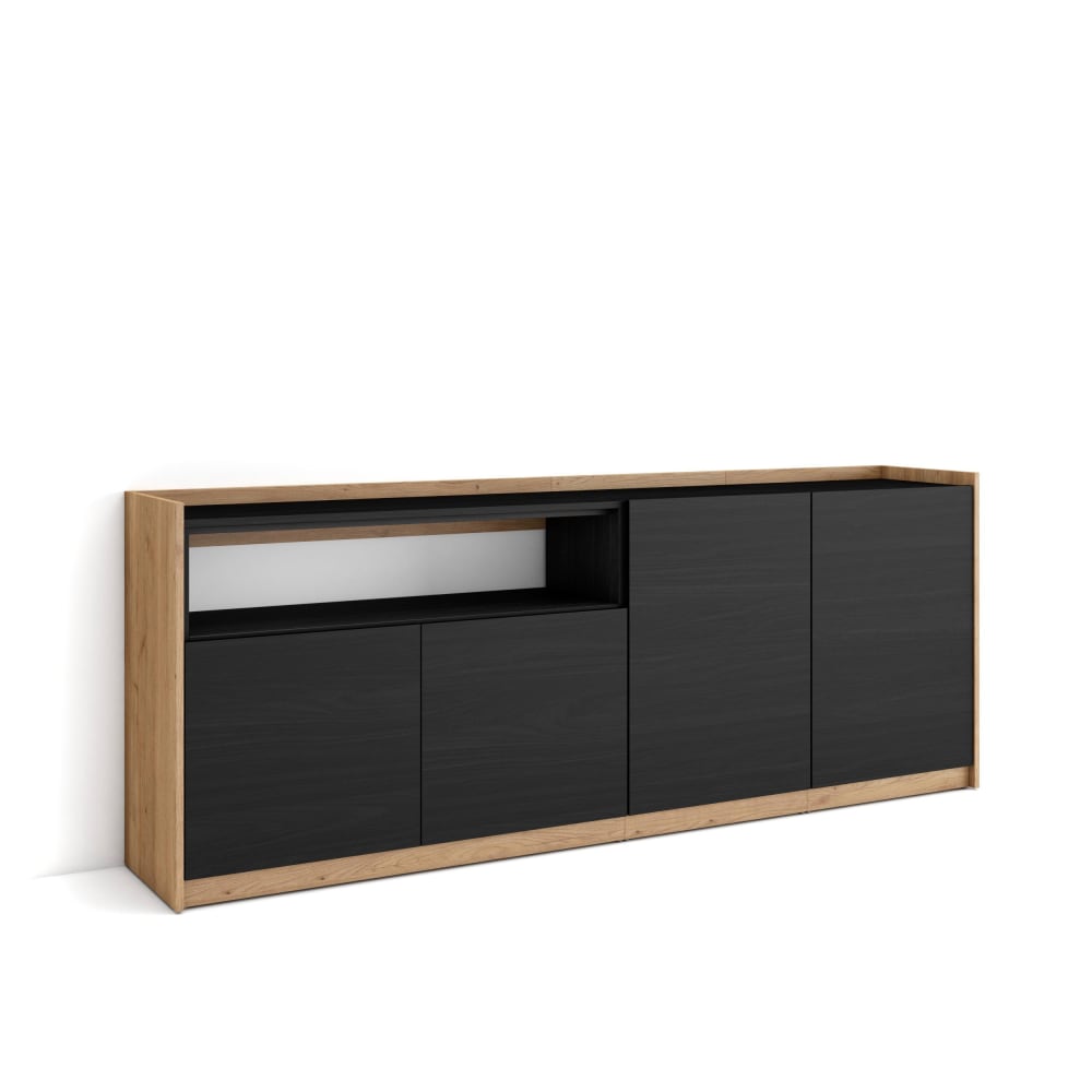 Buffet effet bois noir et chêne 210x37x80cm
