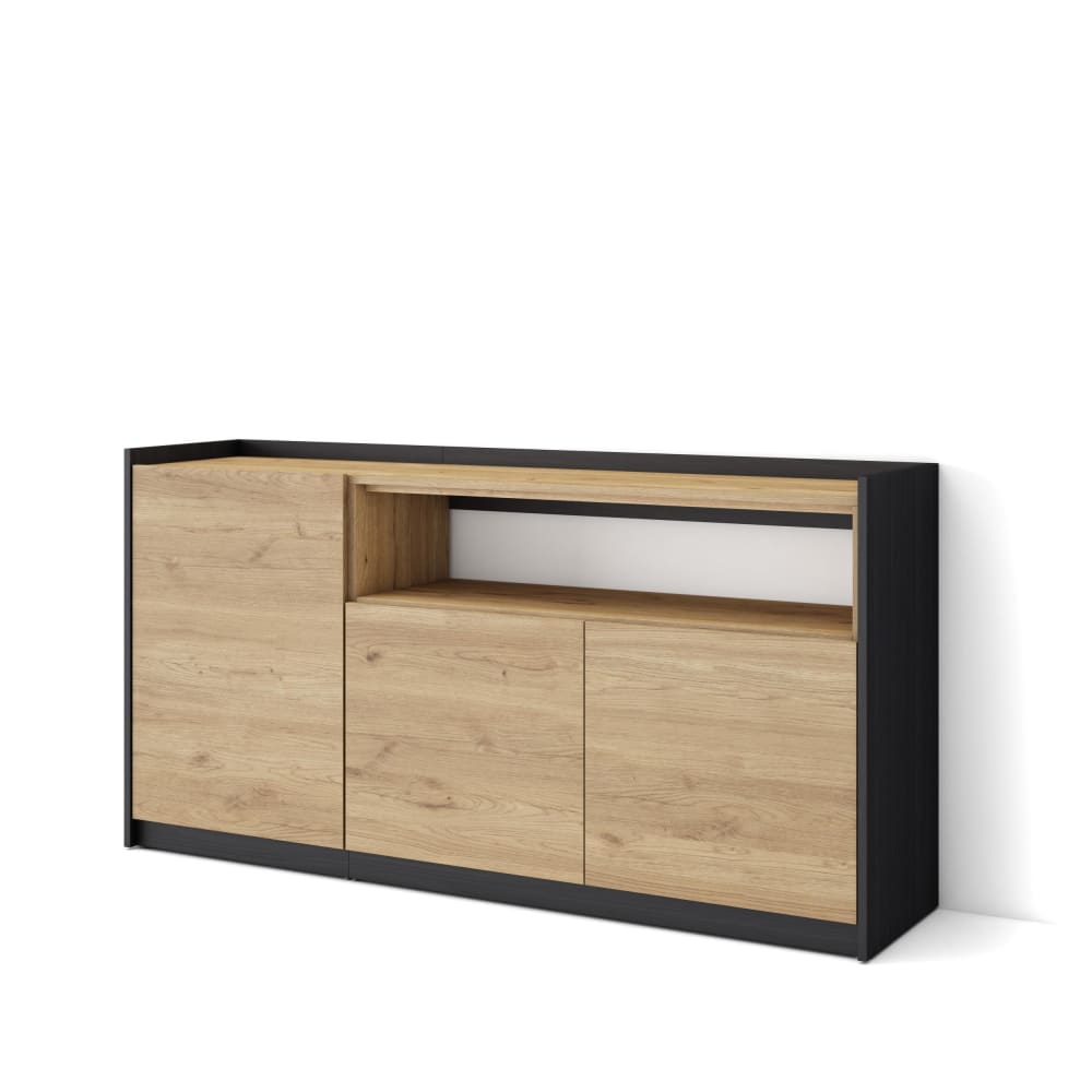 Buffet effet bois de chêne et noir 157x37x80cm