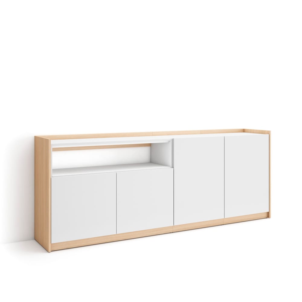 Buffet effet bois blanc et chêne 210x37x80cm
