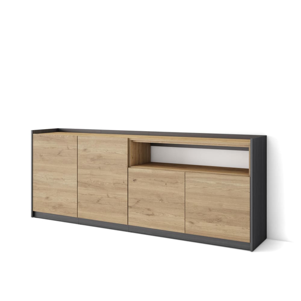 Buffet effet bois de chêne et noir 210x37x80cm