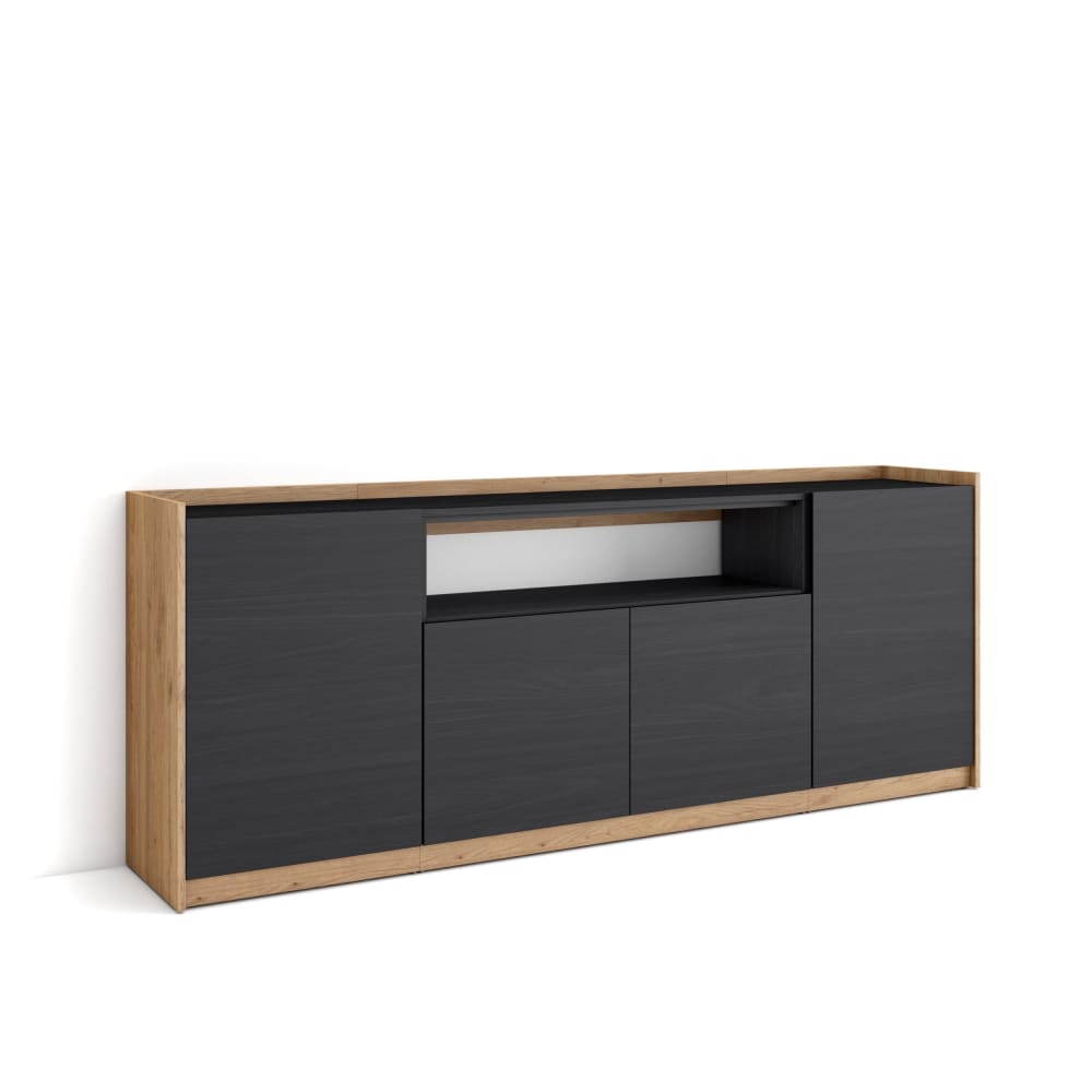 Buffet effet bois noir et chêne 210x37x80cm