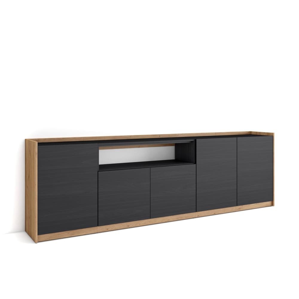 Buffet effet bois noir et chêne 263x37x80cm