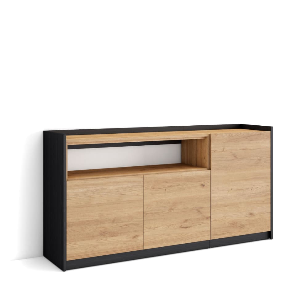 Buffet effet bois de chêne et noir 157x37x80cm