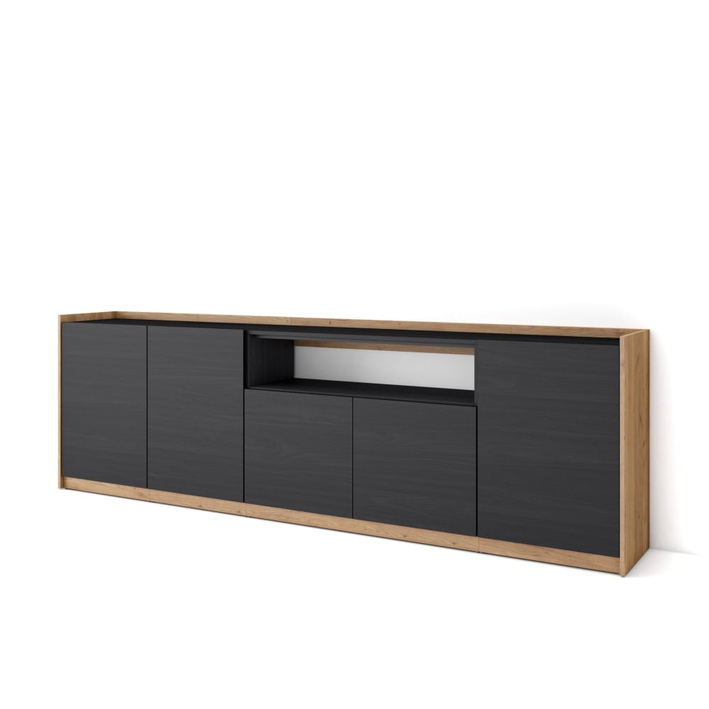 Buffet effet bois noir et chêne 263x37x80cm