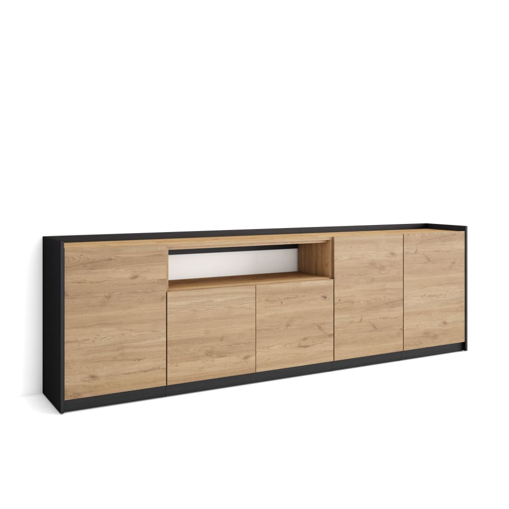 Buffet effet bois de chêne et noir 263x37x80cm